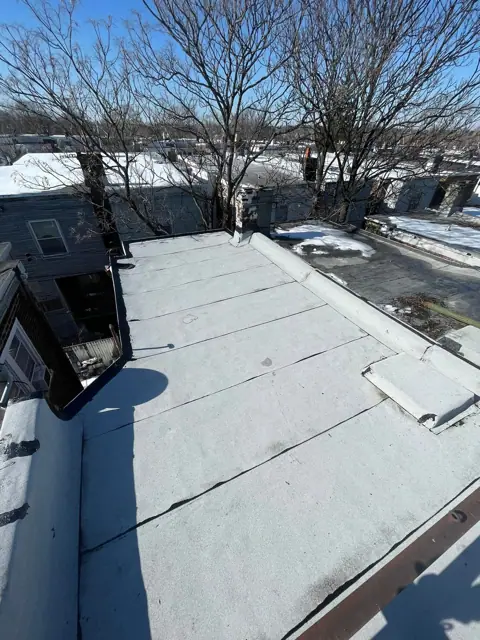 White granulated roof install in North Philly (posted March 1, 2026)